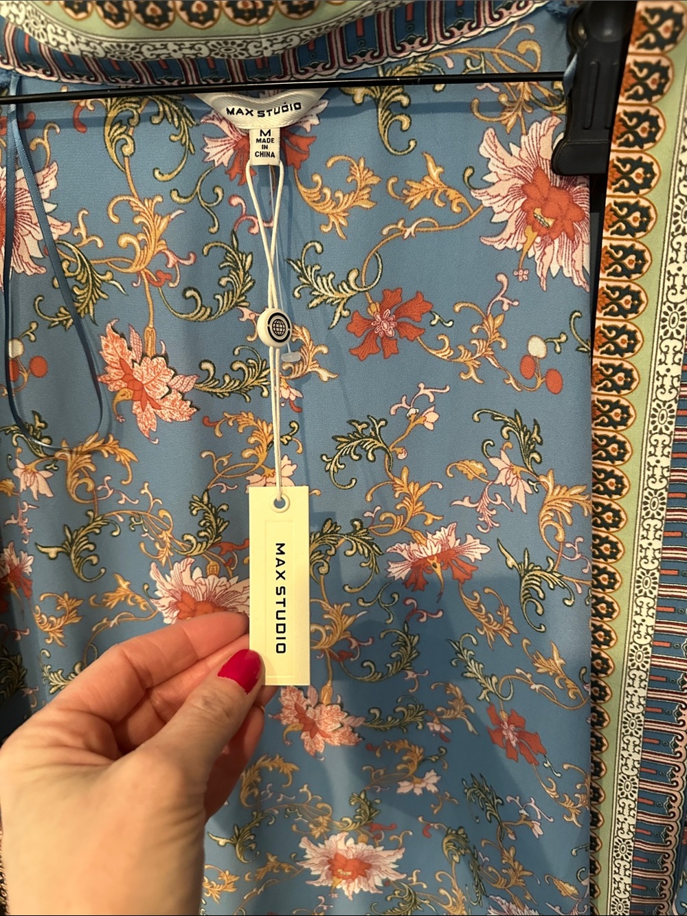 Max Studio Blue Floral Open-Front Kimono Tunic